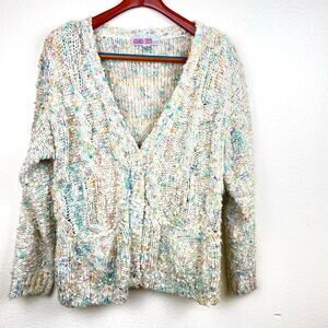 Vintage 80s Womens Cardigan Sz L Chunky Thick Grunge Oversized Slouchy Wool Boho